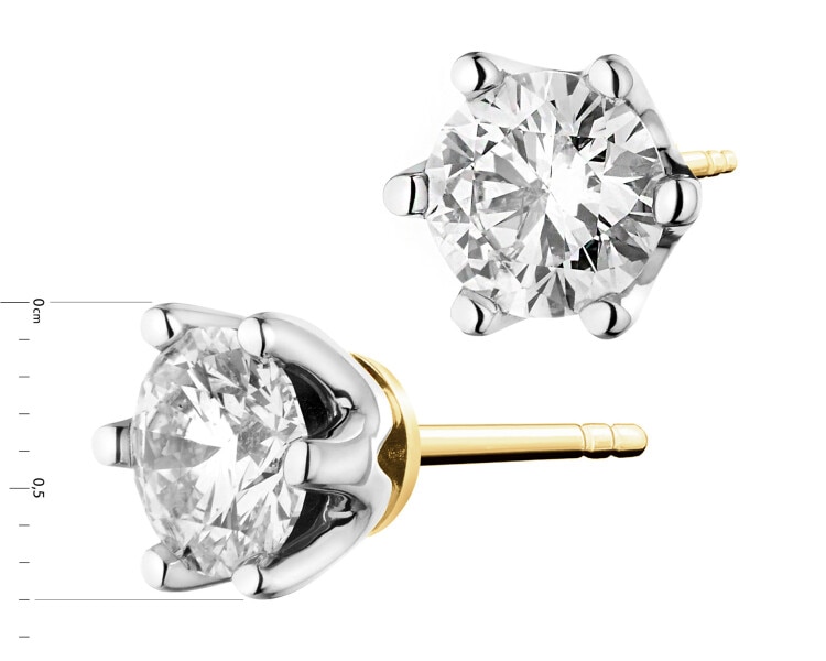 14 K Rhodium-Plated Yellow Gold Earrings with Diamonds - 2,00 ct - fineness 14 K