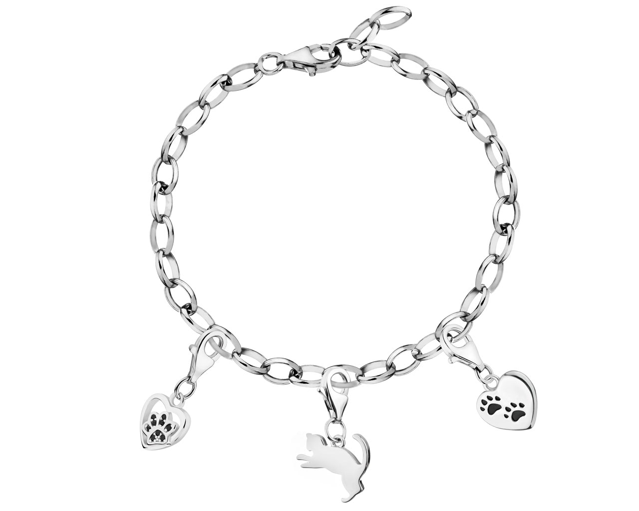 Silver bracelet Charms -  set - cat, heart, paws