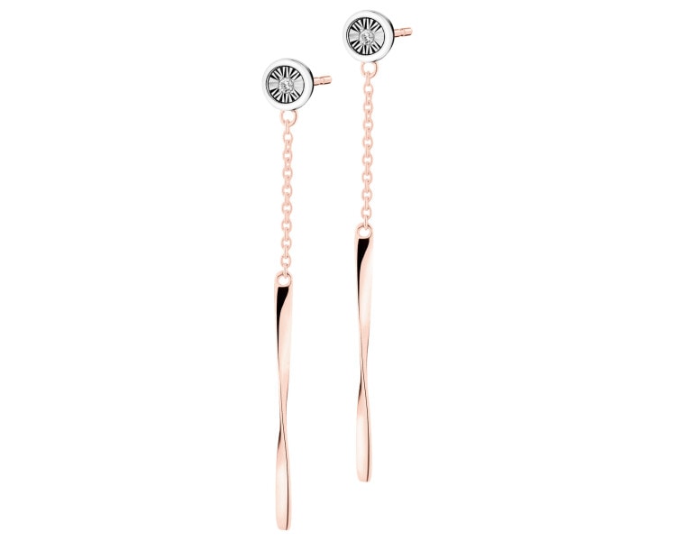 585 Rhodium Plated Rose & White Gold Dangling Earring with Diamonds - 0,01 ct - fineness 585