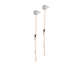 585 Rhodium Plated Rose & White Gold Dangling Earring with Diamonds - 0,01 ct - fineness 585