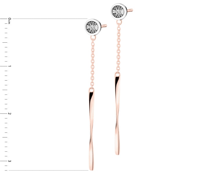 585 Rhodium Plated Rose & White Gold Dangling Earring with Diamonds - 0,01 ct - fineness 585