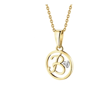 Yellow gold pendant with diamond - letter B - 0,003 ct - fineness 14 K