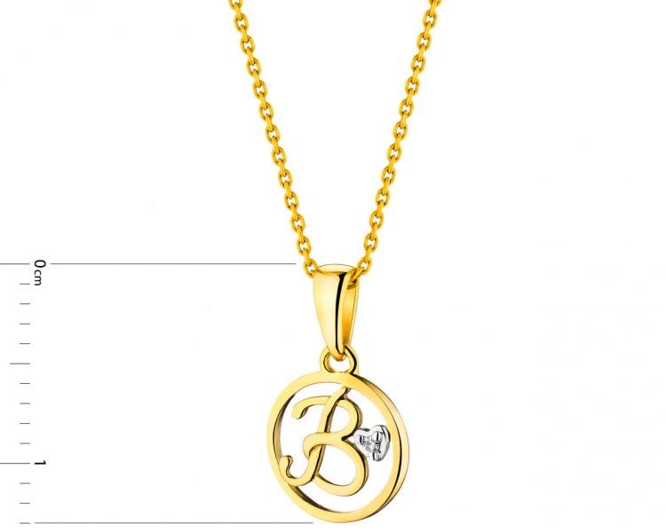 Yellow gold pendant with diamond - letter B 0,003 ct - fineness 14 K