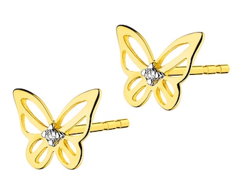9 K Rhodium-Plated Yellow Gold Earrings with Diamonds 0,006 ct - fineness 9 K