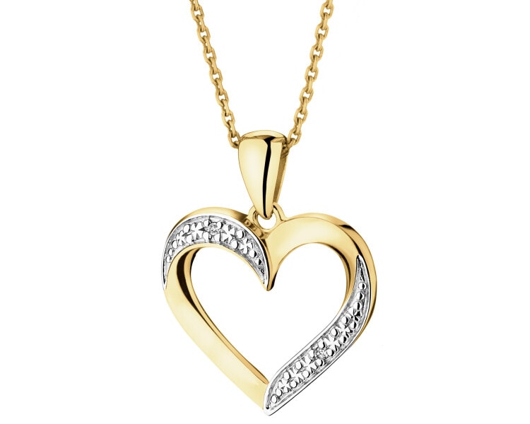 Gold pendant with diamonds - heart - 0,004 ct - fineness 14 K