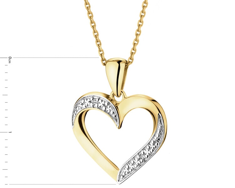 Gold pendant with diamonds - heart - 0,004 ct - fineness 14 K