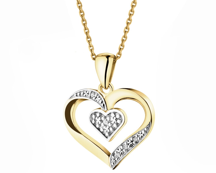 9 K Rhodium-Plated Yellow Gold Pendant with Diamonds - 0,01 ct - fineness 9 K