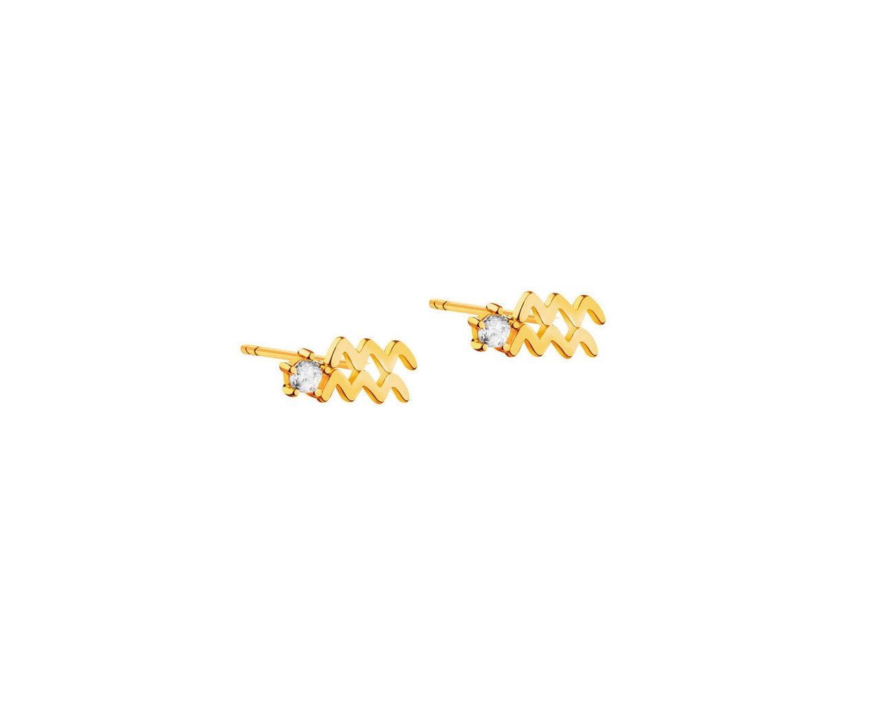 Złote kolczyki z cyrkoniami - znak zodiaku Wodnik