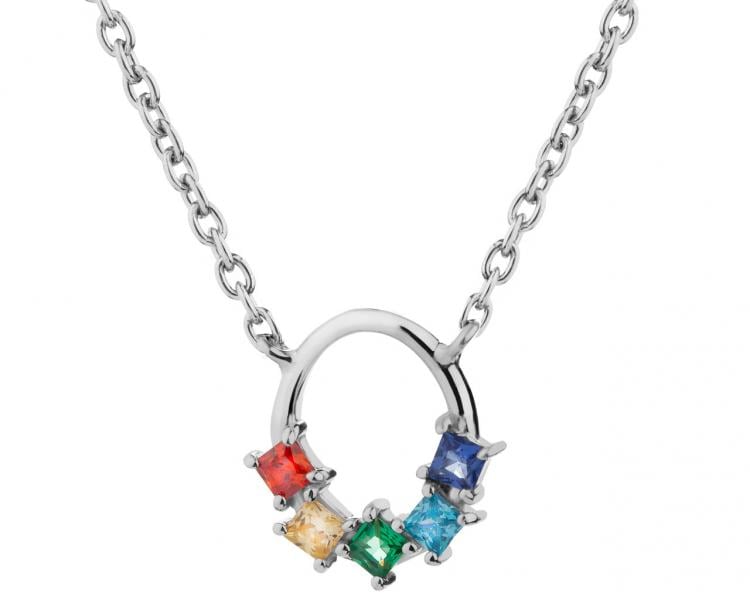 Silver necklace with cubic zirconia - circle
