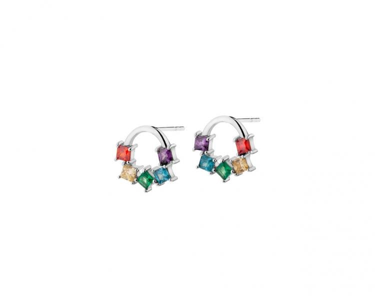 Silver earrings with cubic zirconia - circles