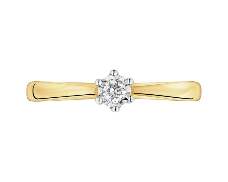 Yellow and white gold diamond ring - 0,05 ct - fineness 375