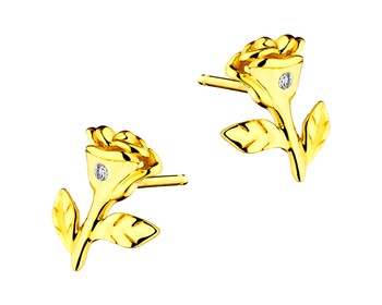 Kolczyki z żółtego złota z diamentami - róże 0,006 ct - próba 375