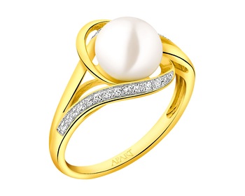 Pierścionek z żółtego złota z diamentami i perłą 0,10 ct - próba 375></noscript>
                    </a>
                </div>
                <div class=