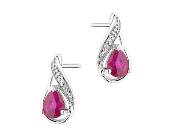 375 Rhodium-Plated White Gold Earrings with Diamonds - fineness 9 K