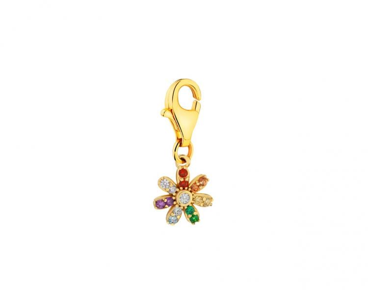 Gold plated silver pendant Charms with cubic zirconia - flower