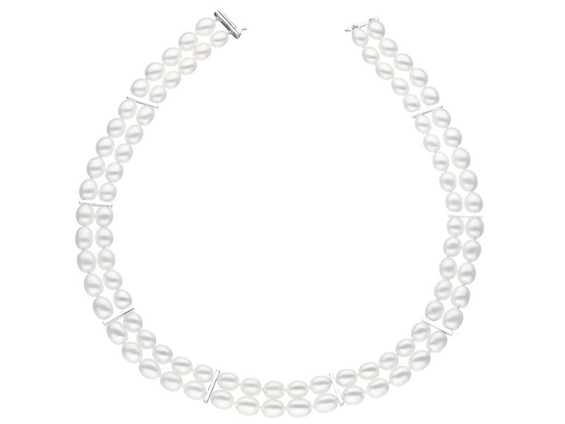 Pearl necklace with white gold elements and diamonds - fineness 18 K