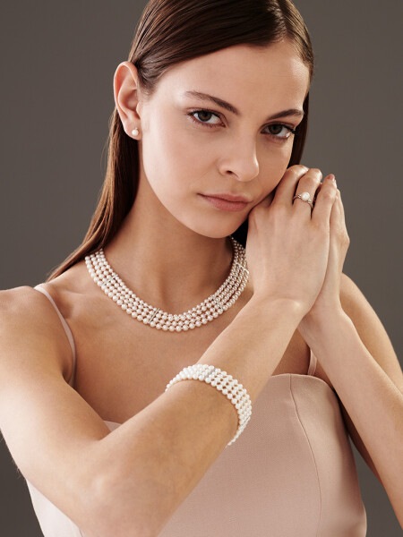 Bransoletka z perłami, diamentami i elementami białego złota - próba 750