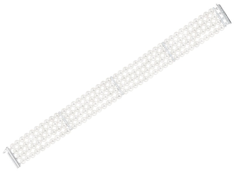 Náramek z perel s prvky bílého zlata s diamanty - ryzost 750