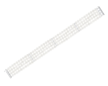 Bransoletka z perłami, diamentami i elementami białego złota 0,19 ct - próba 750