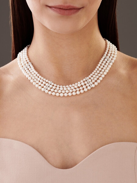 Náhrdelník z perel s prvky bílého zlata s diamanty - ryzost 750