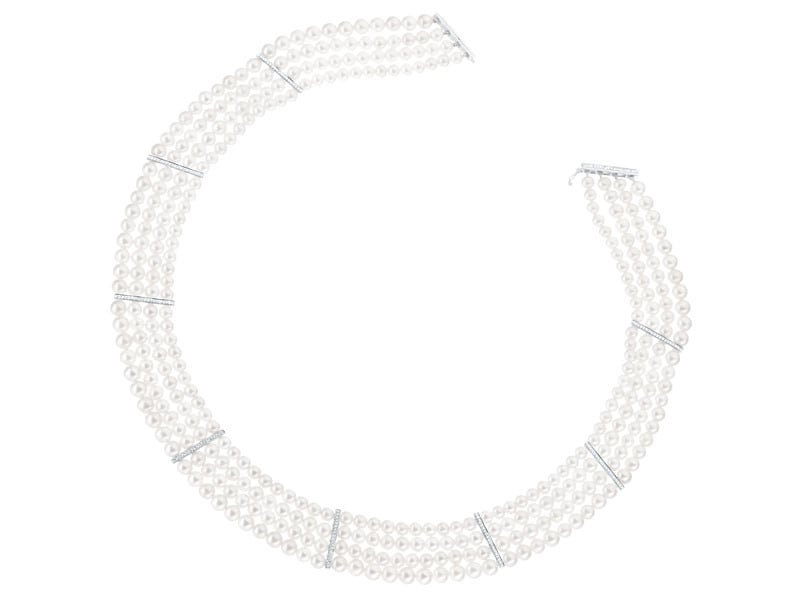 Pearl necklace with white gold elements and diamonds - fineness 18 K