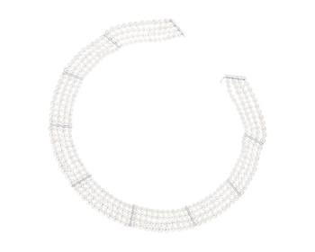 Naszyjnik z perłami, diamentami i elementami białego złota 0,42 ct - próba 750