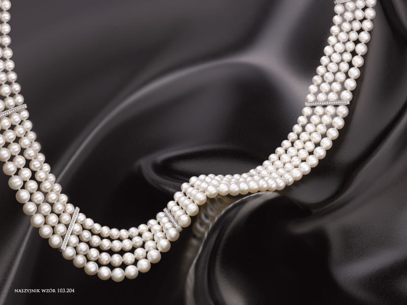Náhrdelník z perel s prvky bílého zlata s diamanty - ryzost 750
