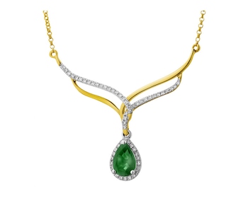 Yellow gold necklace with diamonds and emerald 0,17 ct - fineness 18 K