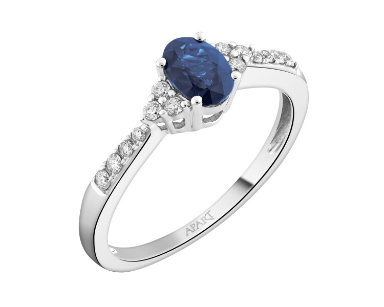 White gold ring with brilliants and sapphire - fineness 18 K