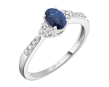 White gold ring with brilliants and sapphire - fineness 18 K