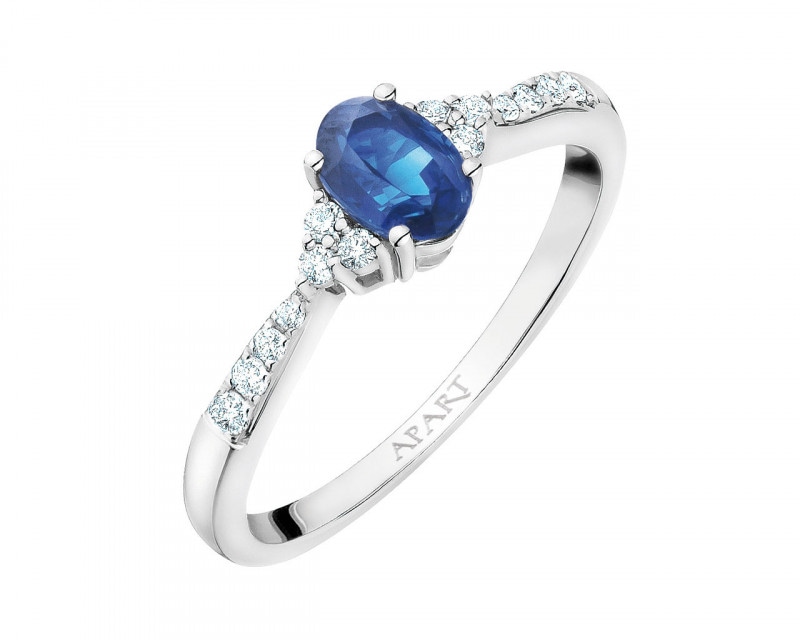 White gold ring with brilliants and sapphire - fineness 18 K