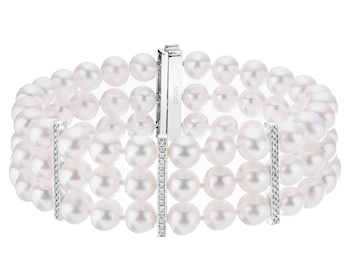 Bransoletka z perłami, brylantami i elementami białego złota - próba 750