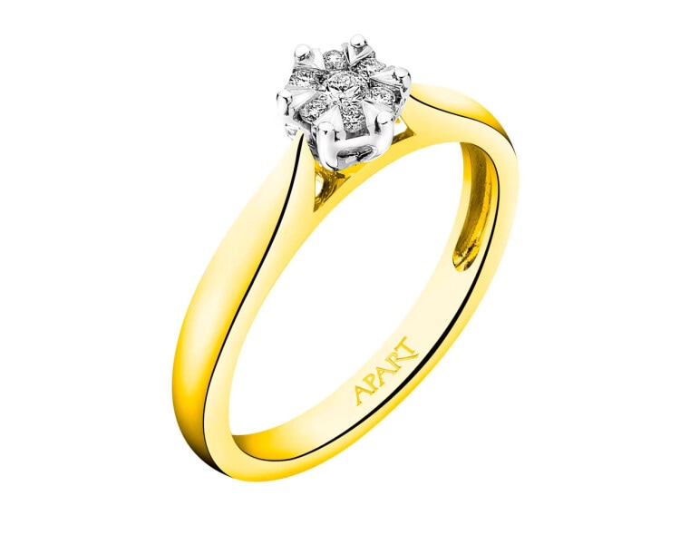14ct Yellow Gold Ring with Diamonds 0,10 ct - fineness 750
