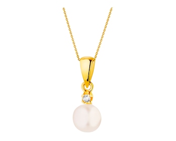 Yellow gold pendant with cubic zirconia - pearl