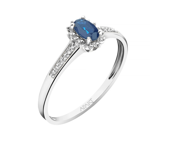 Pierścionek z białego złota z diamentami i szafirem - próba 750