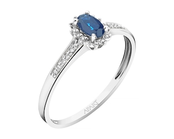 Pierścionek z białego złota z diamentami i szafirem - próba 750