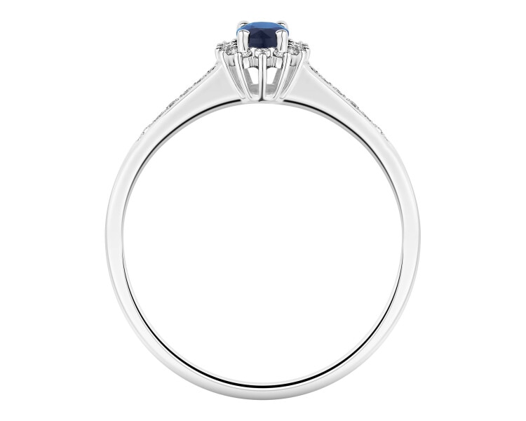 Prsten z bílého zlata s diamanty a safírem - ryzost 750