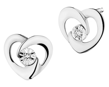 Náušnice z bílého zlata s diamanty - srdce - 0,006 ct - ryzost 585