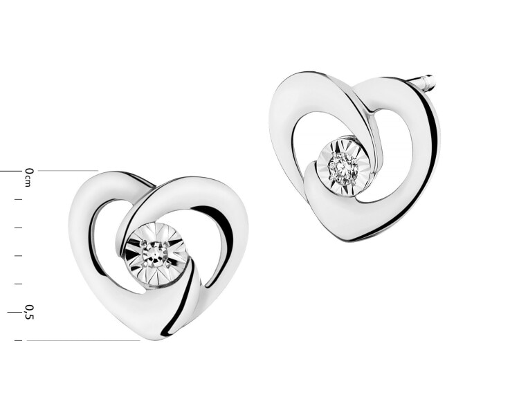 Náušnice z bílého zlata s diamanty - srdce - 0,006 ct - ryzost 585