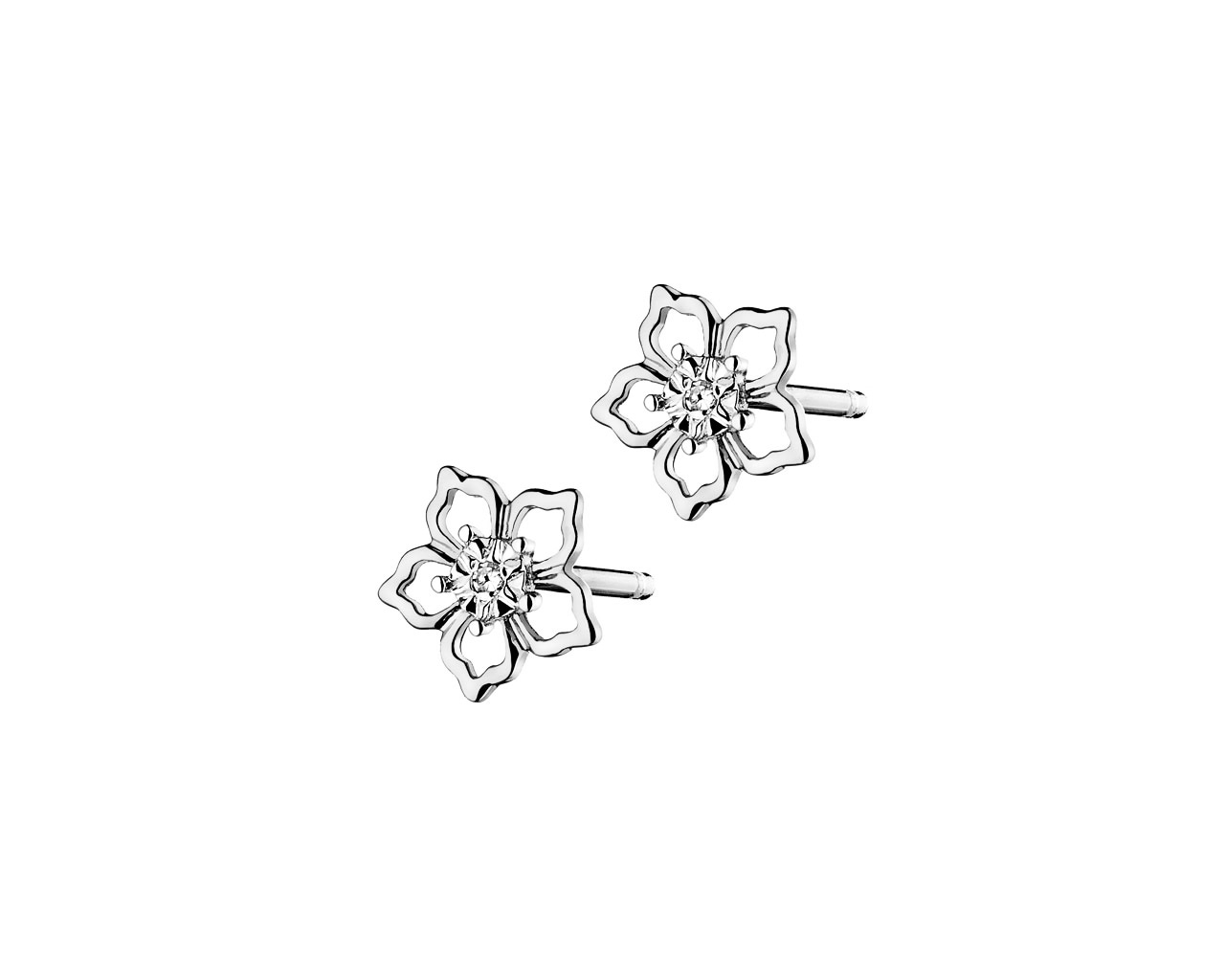 Kolczyki z białego złota z diamentami - kwiaty 0,006 ct - próba 750