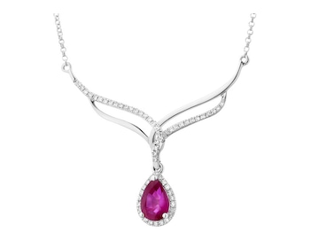 White Gold Necklace with Diamond & Ruby 0,16 ct - fineness 18 K