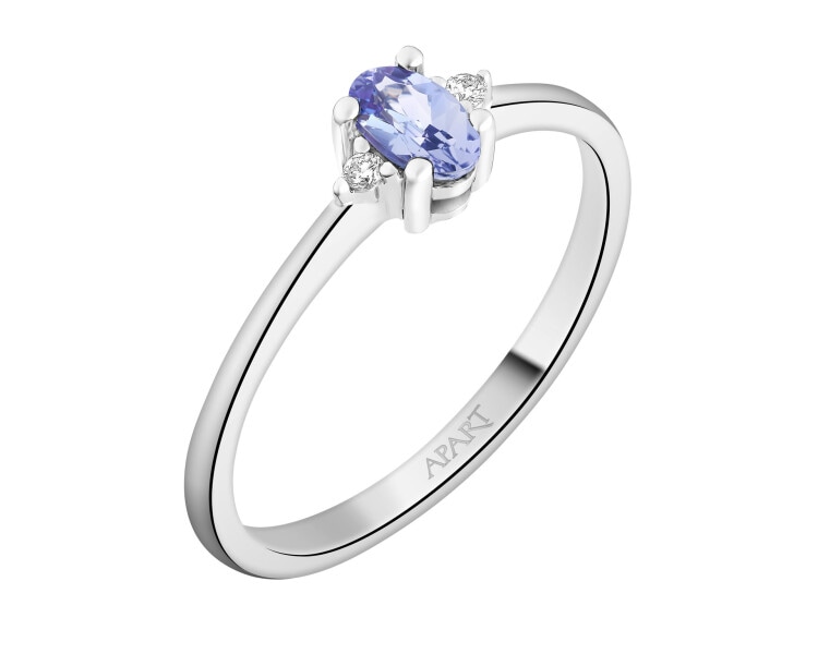 Pierścionek z  białego złota z brylantami i tanzanitem - próba 750