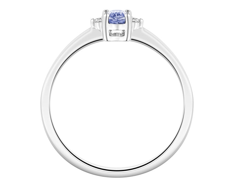 Pierścionek z  białego złota z brylantami i tanzanitem - próba 750