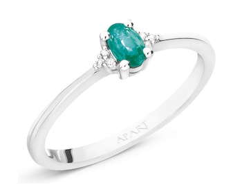 White Gold Ring with Diamond & Emerald 0,02 ct - fineness 18 K