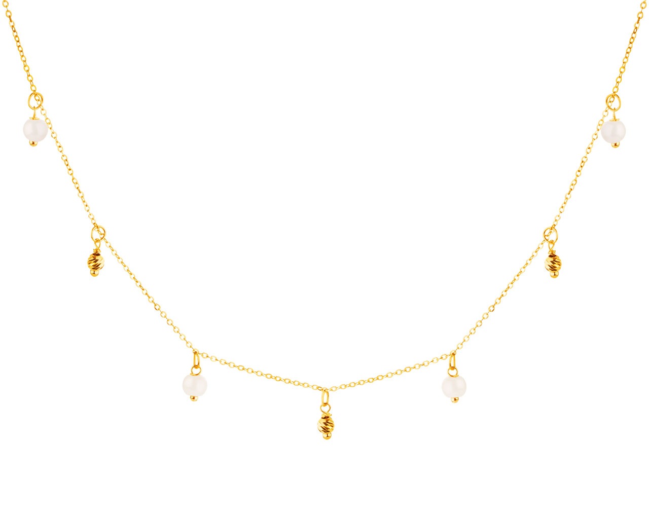 Zlatý náhrdelník s perlami, anker - kuličky