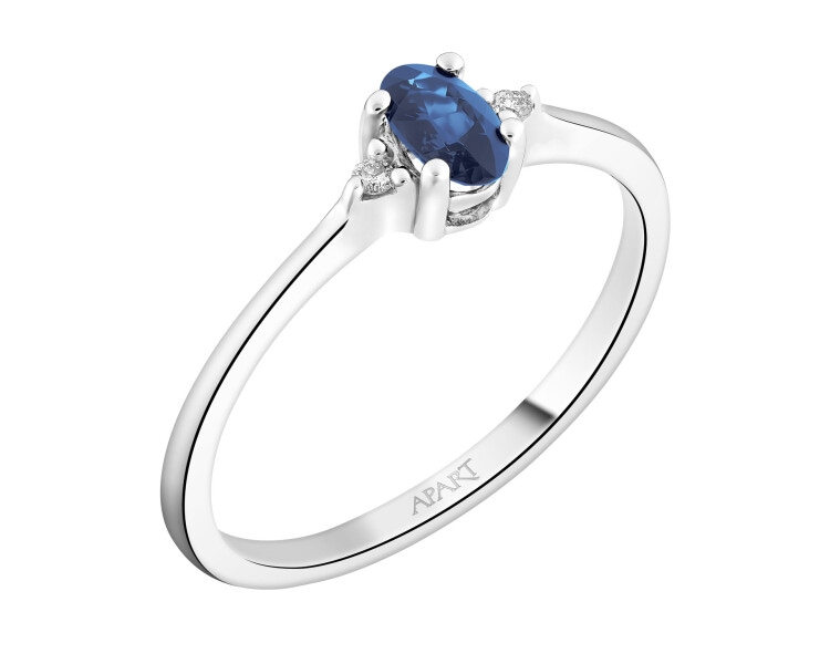 White gold ring with brilliants and sapphire - fineness 18 K