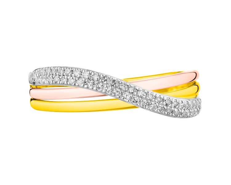 Pierścionek z żółtego, białego i różowego złota z diamentami 0,16 ct - próba 750