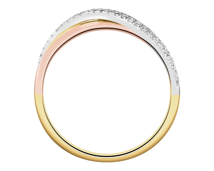 Ring of yellow, white and rose gold with diamonds - 0,16 ct - fineness 18 K