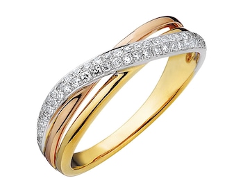 Ring of yellow, white and rose gold with diamonds 0,16 ct - fineness 18 K