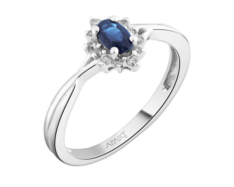 White gold ring with brilliants and sapphire - fineness 18 K